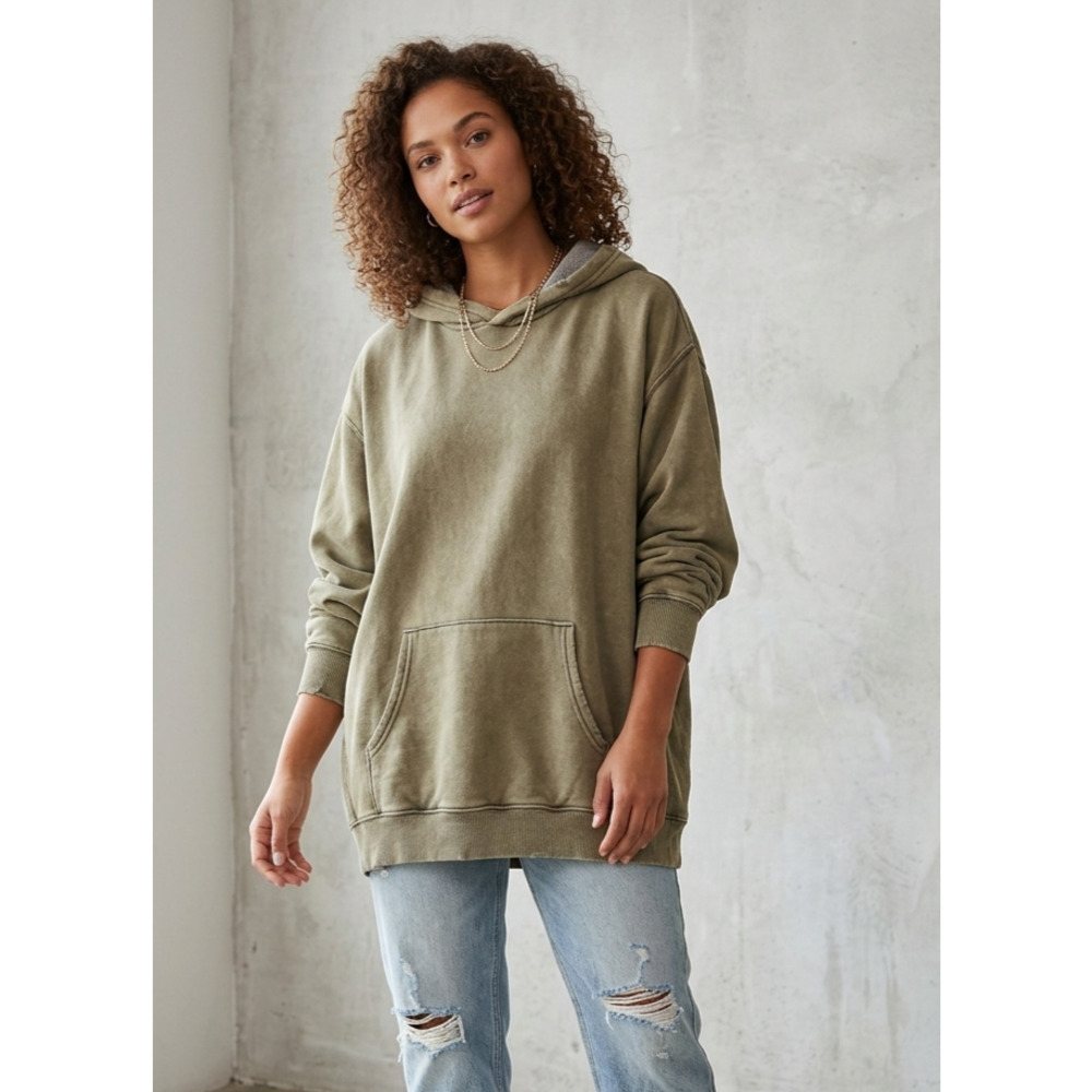 Aerie Olive Green Washed Oversized Hoodie XL Y2K Gorpcore Lagenlook